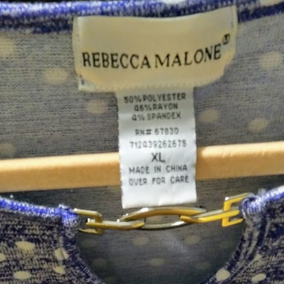 REBECCA MALONE* BLUE TOP W/POLKA DOTS *WOMEN SIZE XL - Picture 4 of 5